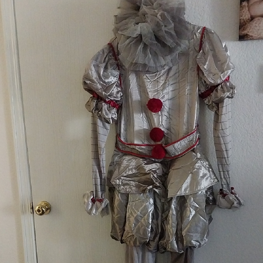 Men's Silver and Red Clown Costume